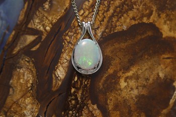 Solid Opal & Diamond Pendant