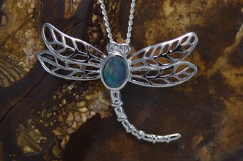 Sterling Silver Opal Dragonfly Pendant