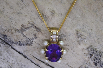Amethyst, Pearl & Diamond Pendant