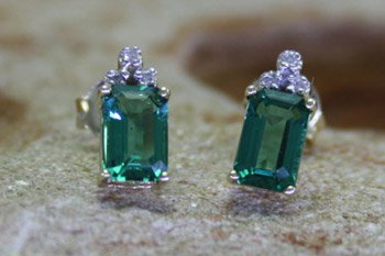 Green Quartz & Diamond Earrings